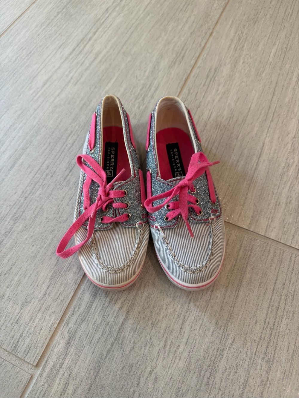 Sperry Kids Silver Glitter & Hot Pink Lace Boat Shoes